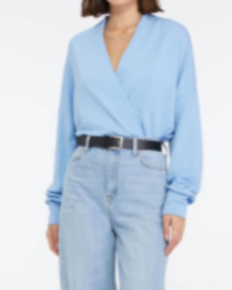 Front of a model wearing a size XL Bicoastal Sweatshirt in Oasis in Oasis by Sanctuary. | dia_product_style_image_id:325749